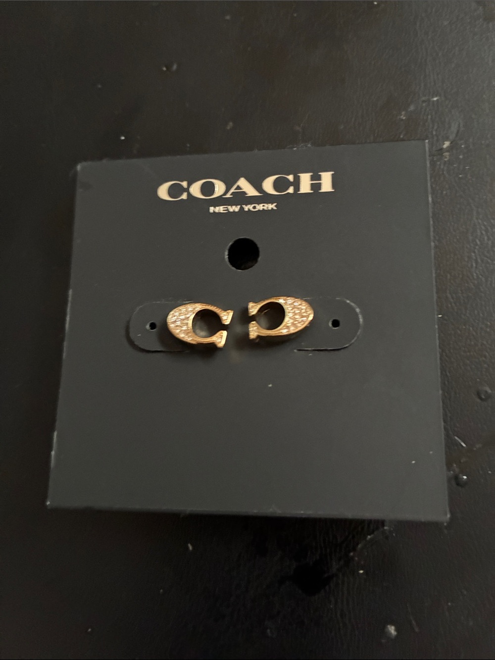 Coach Gold Crystal 'C' Logo Stud Earrings